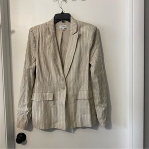 Evereve Striped Beige Long Sleeve‎ Blazer Large